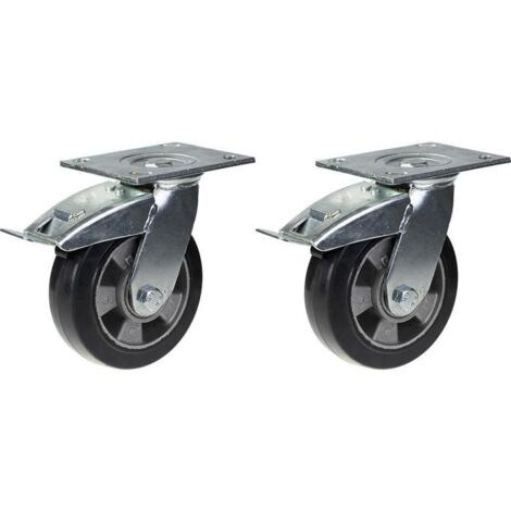 Roulette in Gomma Nera Pivotante con Freni 152mm - Set di 2