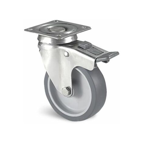 Roulette industrielle Pivotant avec frein Guitel Hervieu, inox, Ø 75mm, 60kg ( Prix pour 1 )