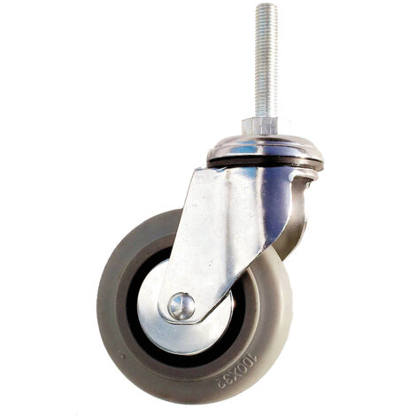 Roulette industrielle pivotante – Acier galvanisé – Ø 100mm – Charge 80kg – Montage tige filetée – Hauteur 134mm