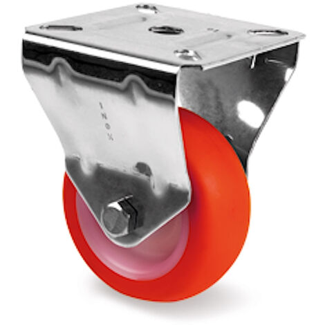 Roulette INOX fixe diamètre 50 mm roue polyuréthane rouge - 55 Kg