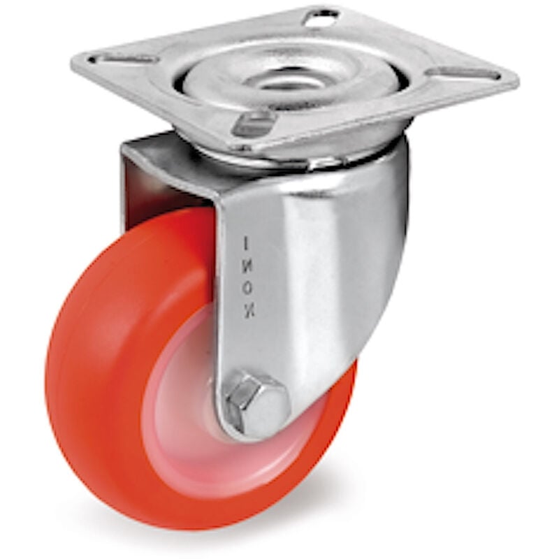 Roulette inox pivotante diamètre 50 mm roue polyuréthane rouge - 55 Kg