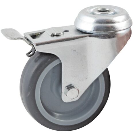 Roulette œil trou pivotant à frein diamètre 50mm en caoutchouc gris - AVL - 552950L