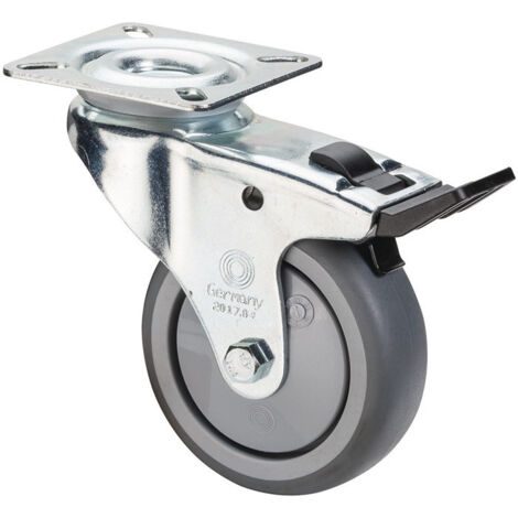 Roulette orientable avec frein D. de la roue 100 mm cap. charge 70 kg avec plaqu