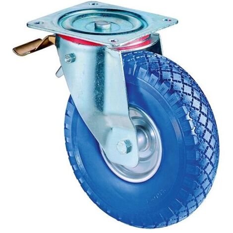Roulette orientable avec frein Ø de la roue 260 mm Capacité de charge 1 avec plaque de fixation palier à rouleau caoutchouc bleu