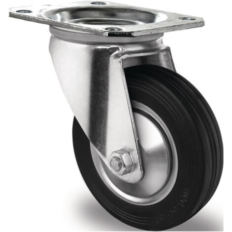 Roulette pivotante Ø 100 mm capacité de charge 75 kg plaque en caoutchouc plein L105xl80 mm PROMAT