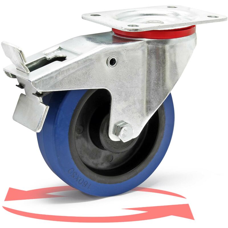 Wiltec - Roulette pivotante en plastique – ø 160 mm – Capacité de charge 300 kg – Roue avec blocage total et Plaque de montage – Transport Appareil