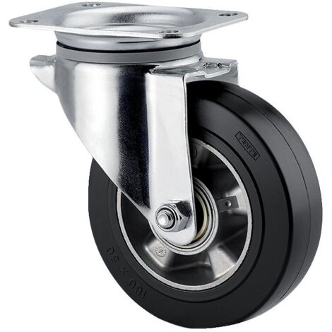 Roulette pivotante 3470 IEP, chape acier zingué embouti, roue aluminium à bandage caoutchouc élastique D 200mm - Tente
