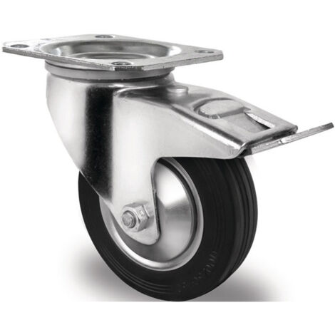 Roulette pivotante Ø 80 mm, capacité de charge 70 kg avec frein total, caoutchouc plein 105x80mm PROMAT