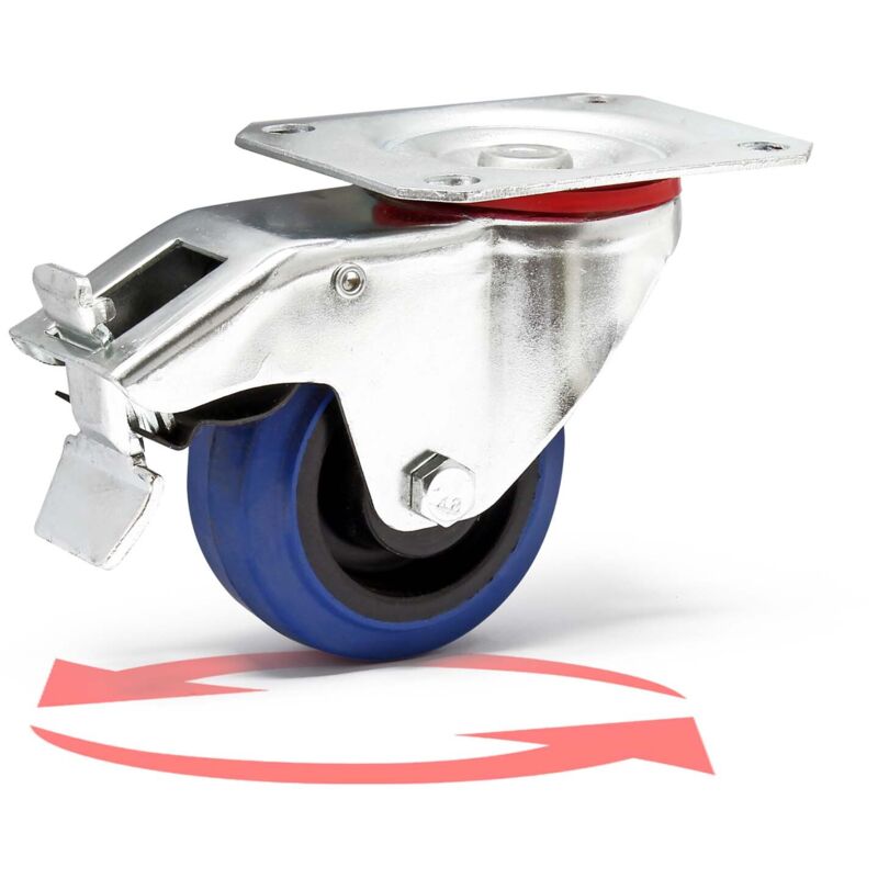 Roulette pivotante en plastique – ø 80 mm – Capacité de charge 100 kg – Roue avec blocage total et Plaque de montage – Transport Appareil Accessoire