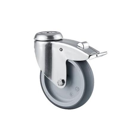 Roulette pivotante à blocage chape acier inoxydable fixation à œil pour collectivités, diamètre 100 mm, charge 80 kg, type 7477 - Tente