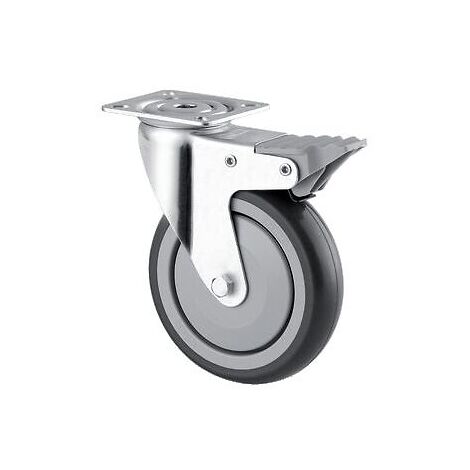Roulette pivotante à blocage fixation à platine roue polypropylène pour collectivités, diamètre 100 mm, charge 70 kg, type 1677 - Tente