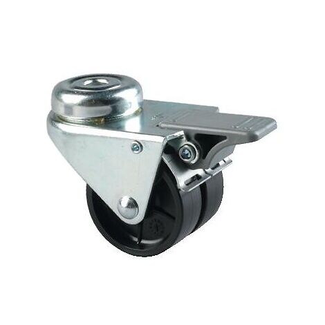 Roulette pivotante à blocage jumelée fixation à œil bandage polyamide pour charges légères, diamètre 50 mm, charge 60 kg, type 2 - Tente