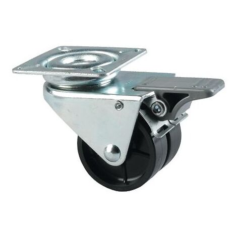 Roulette pivotante à blocage jumelée fixation à platine bandage polyamide pour charges légères, diamètre 50 mm, charge 60 kg, ty - Tente