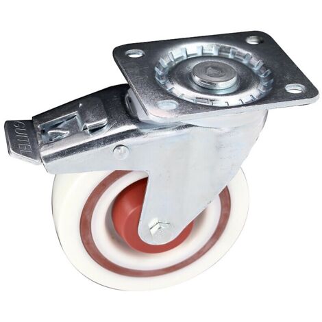 Roulette pivotante à blocage sur platine charges moyennes Gem Roll's. diamètre 100 mm. platine 105x85 mm. charge 200 kg - GUITEL-POINT M