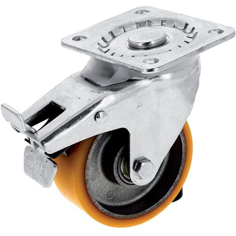 Roulette pivotante à blocage sur platine roue althane charges moyennes Fortainer. diamètre 100 mm. charge 200 kg - GUITEL-POINT M
