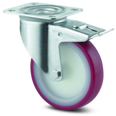 Roulette pivotante à blocage total - polyuréthane rouge - ø 80 mm - Alpha