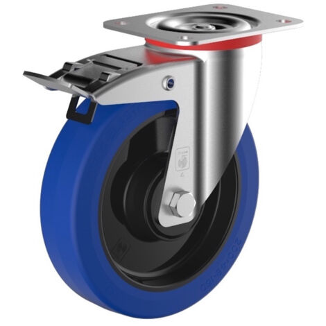 Roulette pivotante à frein diamètre 160 mm caoutchouc noir fixation à platine