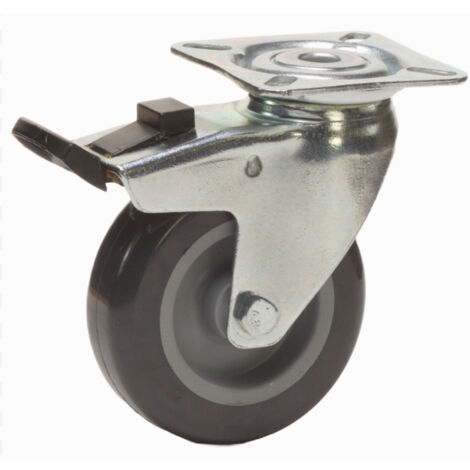 Roulette pivotante à frein diamètre 75 mm caoutchouc gris - 60 Kg