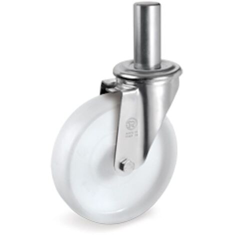 Roulette Pivotante à TIGE LISSE Ø 26 x 56 mm, Polyamide BLANC Ø 200 mm 300 Kg