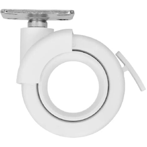 Roulette pivotante avec freint rotola blanche, 47x47 mm, D. 65 x H.80 mm, entraxe 35x35mm