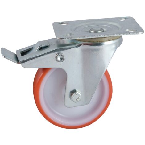 Roulette pivotante AVL 125 mm Polyuréthane rouge Frein double-effet Platine rectangulaire