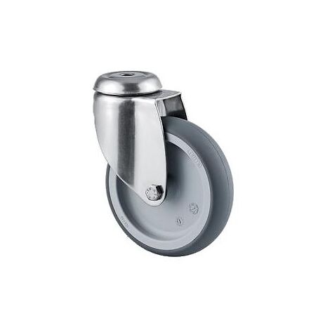 Roulette pivotante chape acier inoxydable fixation à œil pour collectivités, diamètre 100 mm, charge 80 kg, type 7470 PJO - Tente