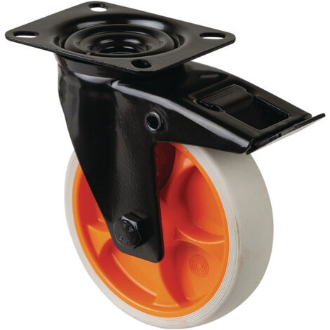 Roulette pivotante D.125mm Trgf.100kg avec caoutchouc fixe 104x80mm gris clair BS ROLLS