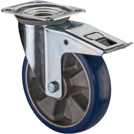 Roulette pivotante D.125mm Trgf.300kg avec fixation PU 138x109mm bleu BS ROLLERS
