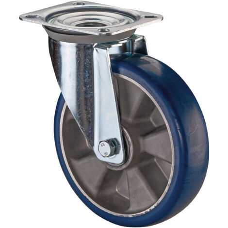 Roulette pivotante D.125mm Trgf.300kg plaque PU L138xL109mm Couleur Rl.bleu BS ROLLS