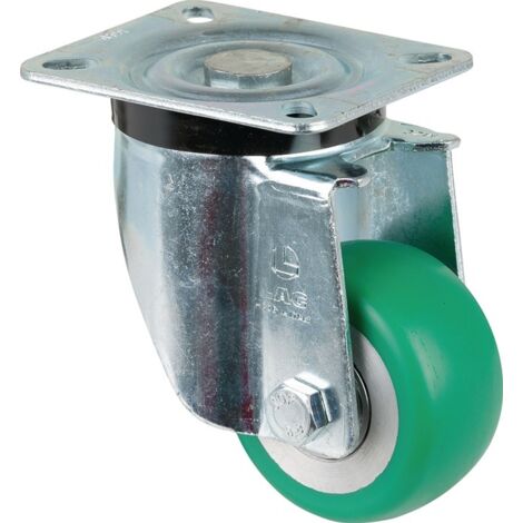 Roulette pivotante D.80mm Trgf.170kg PU Plaque L105xB85mm Couleur Rl.bleu BS ROLLEN