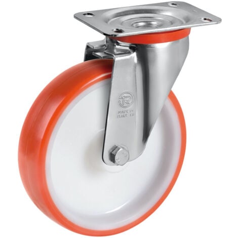 Roulette pivotante diamètre 150 mm roue polyuréthane rouge - 300 Kg