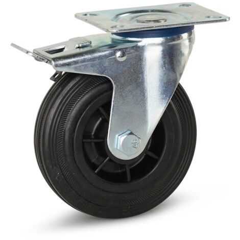 Roulette pivotante freinée - MESO - Caoutchouc - Platine - 125mm - 90kg