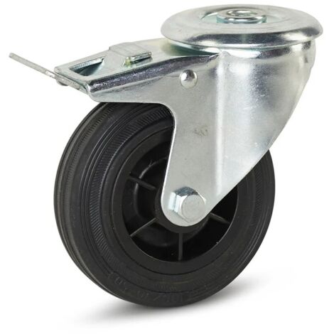 Roulette pivotante freinée - MESO - Caoutchouc - Trou central - 100mm - 100kg