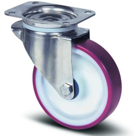 Roulette pivotante inox - bandage rouge - platine - ø 100 mm - Alpha