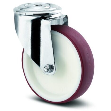 Roulette pivotante inox - fixation oeil - bandage rouge - ø 80 mm - Alpha
