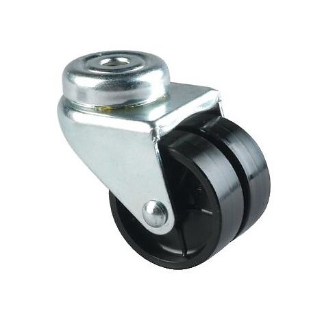 Roulette pivotante jumelée fixation à oeil bandage polyamide pour charges légères, diamètre 50 mm, charge 60 kg, type 2970 UOO - Tente