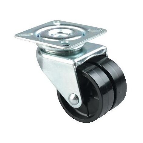 Roulette pivotante jumelée fixation à platine bandage polyamide pour charges légères, diamètre 50 mm, charge 70 kg, type 2970 U0 - Tente