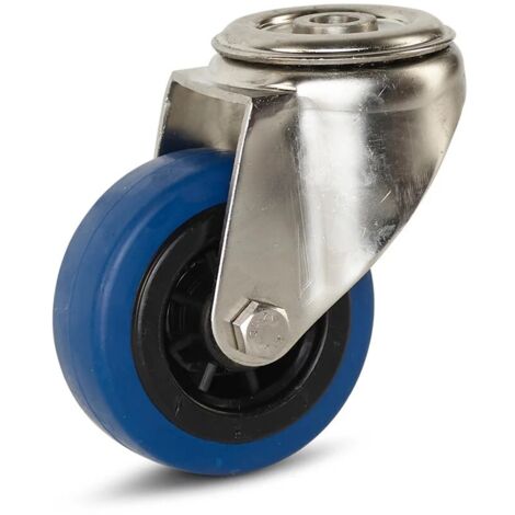 Roulette pivotante - MESO - Caoutchouc élastique inox - Trou central - 80mm - 80kg