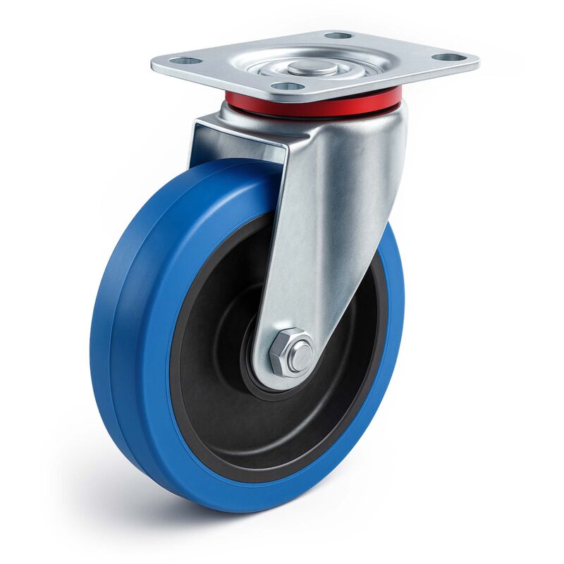 Wiltec Roulette pivotante en plastique – Ø 200 mm – Capacité de charge 350 kg – Roue sans frein, avec Plaque de montage – Transport Appareil