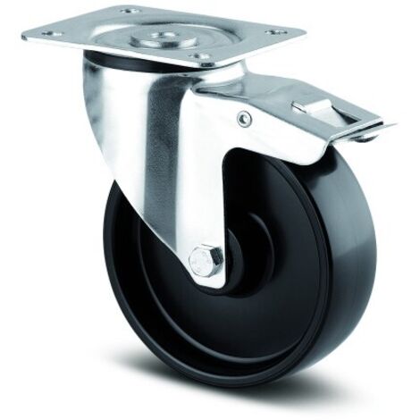 Roulette pivotante polypro - blocage total - charge légère ø 125 mm - Alpha