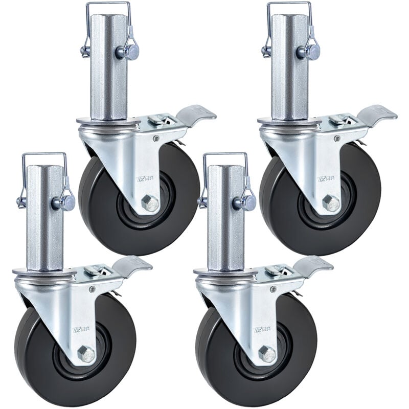 Roulette pivotante pour échafaudage robuste Mophorn de 5 po, double verrouillage, tige de 1,25 po, 440 lb, roues en caoutchouc, industrielle