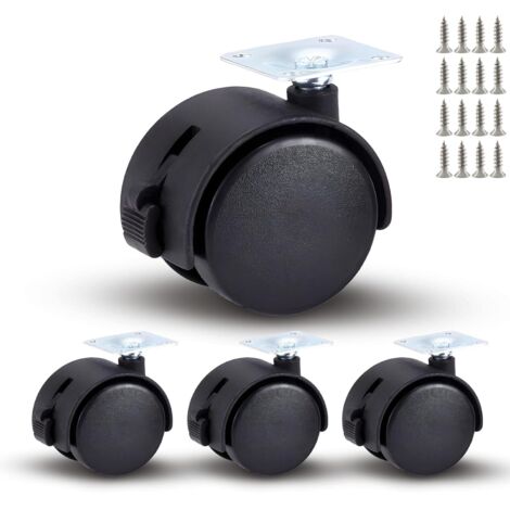 Roulette pivotante pour meuble avec frein, roulette pivotante robuste, lot de 4 (1")