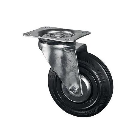 Roulette pivotante sur platine charges légères 3370 charge 70kg roue caoutchouc diamètre 80mm avec moyeu lisse - Tente