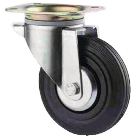 Roulette pivotante sur platine charges moyennes 3370 charge 205kg roue caoutchouc diamètre 200mm avec roulement rouleaux