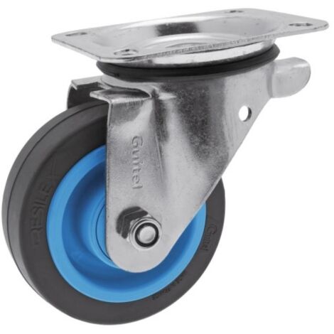 Roulette pivotante sur platine roue Résilex® pour charges lourdes - Maxiroll. diamètre 125 mm. charge 300 kg - GUITEL-POINT M