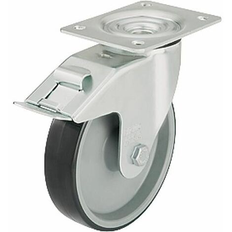 Roulette polyuréthane avec blocage, dim plaque 100x85 mm roue diam. 100mm, capacité 150 kg