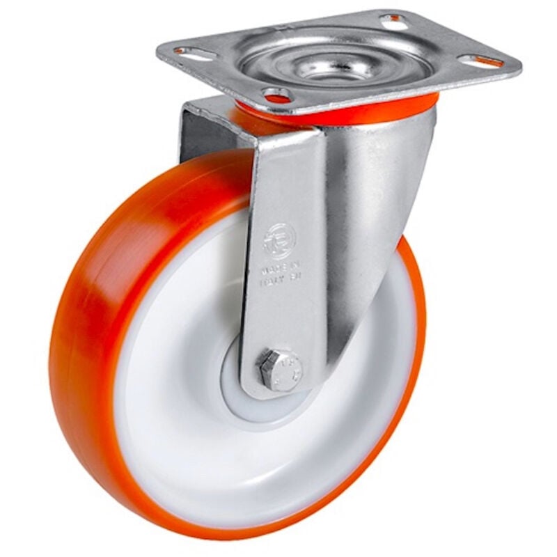Roulette pivotante diamètre 125 mm roue polyuréthane rouge roulement à billes - 220 Kg