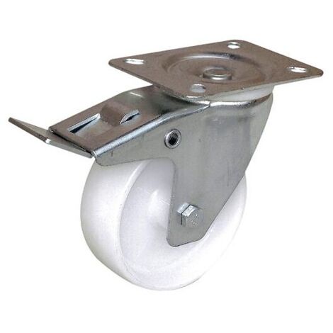 Roulette Port Roll pivotante à frein roue polypropylène blanche Ø 100 mm fixation à platine hauteur 130 mm charge 100kg - GUITEL-POINT M