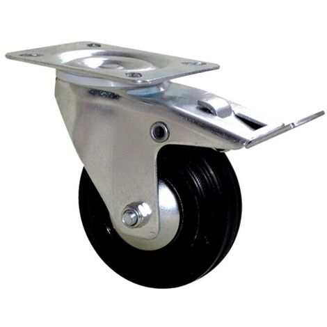 Roulette Port Roll pivotante � frein roue caoutchouc noir �50mm fixation � platine hauteur 68mm charge 50kg