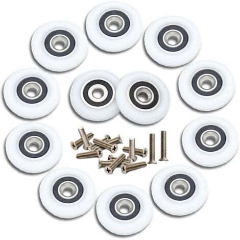 Roulette porte coulissante de douche 23mm – Lot de 12 roulettes avec vis en acier inoxydable – Compatible portes en verre